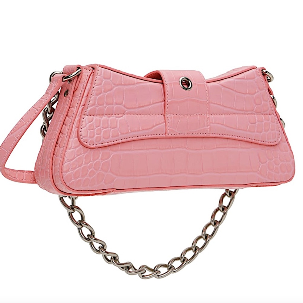 Balenciaga Lindsay Small Shoulder Bag With Strap Crocodile Embossed Sweet Pink - Picture 4 of 8